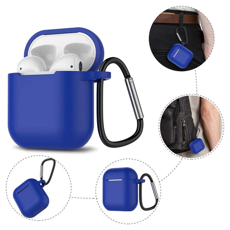 Airpods 1 & 2 Silicone Case, Airpods Case with Keychain, Shockproof Protective Premium Silicone Cover Skin for Apple Airpods 1St & 2Nd -Blue